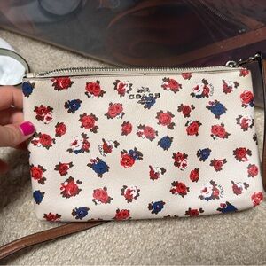 Coach Floral Wristlet - Cream, Red, and Blue